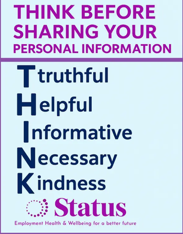 THINK acronym. T- - Truthful, H - Helpful, I - Informative, N- Necessary, K - Kindness